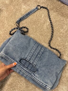 denim foldover purse
